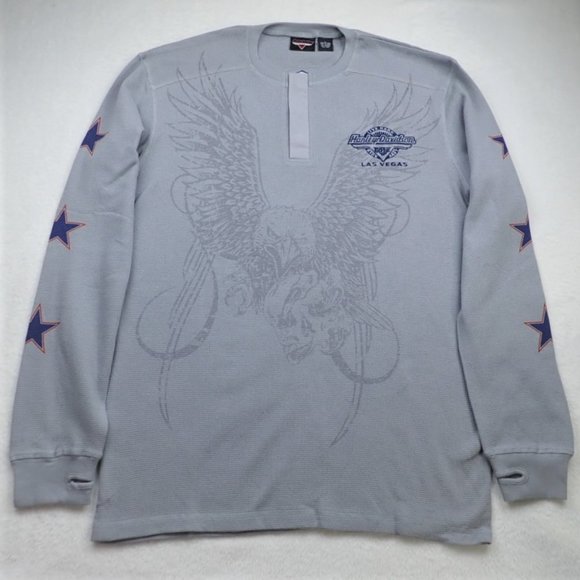 HARLEY DAVIDSON Cafe Las Vegas Mens XL Long Sleeve Waffle Graphic Shirt - Picture 2 of 5